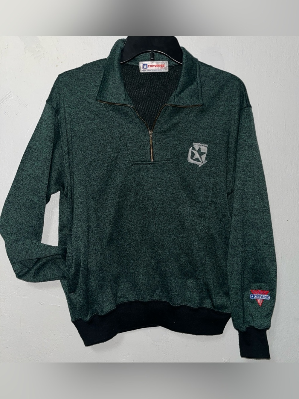 VINTAGE Convers Sweater Mens Medium Green 1/4 Zip Sweatshirt USA 90s